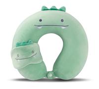TROYSINC Almohada de viaje para el avión con antifaz para los ojos, cojín cervical para el reposacabezas del avión para niños y adultos, cojín para dormir en casa y oficina (dinosaurio verde)