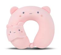 TROYSINC Almohada de viaje para el avión con antiojo, almohada cervical para avión, reposacabezas para niños y adultos, cojín para dormir en casa y oficina (oso rosa)