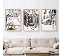 TROYSINC Juego de 3 pósteres de alta calidad, imágenes de invierno, alce, casa de madera, arte de pared, impresión de lienzo, para salón, imágenes modernas, sin marco (A, 30 x 40 cm)
