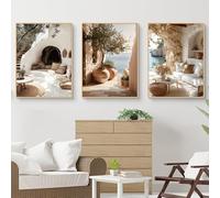 TROYSINC Juego de 3 pósteres de arquitectura mediterránea con vistas a las islas griegas, casas de piedra junto al mar, paisajes, decoración de pared para salón, sin marco (A, 40 x 50 cm)