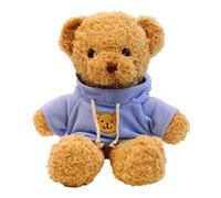 TROYSINC Oso de peluche de pelo suave con capucha, estampado de huellas (azul, 30 cm)