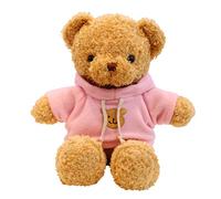 TROYSINC Oso de peluche de piel suave con capucha, estampado de huellas (rosa, 30 cm)