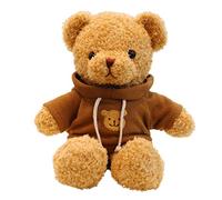 TROYSINC Oso de peluche de piel suave con capucha, estampado de patas, juguete de peluche de regalo (color café, 30 cm)