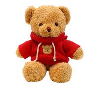 TROYSINC Oso de peluche de piel suave con capucha, estampado de patas, juguete de peluche para regalo (rojo, 30 cm)