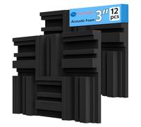 TroyStudio Paneles de espuma acústica gruesa de 12 x 12 x 3 pulgadas en patrón de difusión, 12 difusores de espuma de absorción de sonido de alta densidad, azulejos acolchados de pared 3D