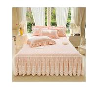 TRQQWEQQ 150/180 * 200cm Leche Terciopelo Cama Falda con Volantes 3 Piezas Sabana Bajera Longitud De Caída De 17.7 Pulgadas Funda De Colchón Envolvente(Pink A,Super/CK King-200 * 220)