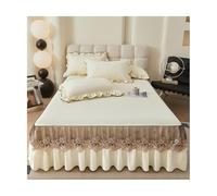 TRQQWEQQ 3 Piezas Jupe De Cama En Poliéster Resistente, Elástico Antideslizante Integrado Envoltura Funda De Colchón Fácil De Instalar(Beige B,King XL-180 * 220)