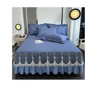 TRQQWEQQ 3 Piezas Jupe De Cama En Poliéster Resistente, Elástico Antideslizante Integrado Envoltura Funda De Colchón Fácil De Instalar(Blue A,King XL-180 * 220)