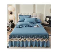 TRQQWEQQ 3 Piezas Jupe De Cama En Poliéster Resistente, Elástico Antideslizante Integrado Envoltura Funda De Colchón Fácil De Instalar(Blue C,King-180 * 200)