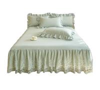 TRQQWEQQ Algodón Lavado Colcha con Falda De Volantes 3 Pcs 150 * 200cm Envolvente Protector De Colchó 42cm De Profundidad Funda De Colchón Sabana Bajera con Banda Elástica(Green,Super King/200 * 220)