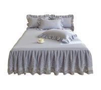 TRQQWEQQ Algodón Lavado Colcha con Falda De Volantes 3 Pcs 150 * 200cm Envolvente Protector De Colchó 42cm De Profundidad Funda De Colchón Sabana Bajera con Banda Elástica(Blue,Super King/200 * 220)