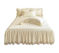 TRQQWEQQ Algodón Lavado Colcha con Falda De Volantes 3 Pcs 150 * 200cm Envolvente Protector De Colchó 42cm De Profundidad Funda De Colchón Sabana Bajera con Banda Elástica(Beige,Super King/200 * 220)