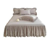TRQQWEQQ Algodón Lavado Colcha con Falda De Volantes 3 Pcs 150 * 200cm Envolvente Protector De Colchó 42cm De Profundidad Funda De Colchón Sabana Bajera con Banda Elástica(Gray,King-XL/180 * 220)