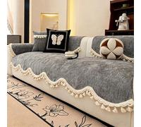 TRQQWEQQ Funda sofá de Chenilla for Mascotas Protector de Muebles Lavable Funda de sofá Antideslizante Fundas Sofas para Sección Principal y Chaise(Gray,110 * 210cm)