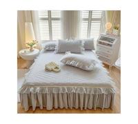 TRQQWEQQ Juego de 3 piezas de falda de cama de algodón envolvente de 71 x 79 pulgadas, juego de sábanas bajeras con volantes de encaje de 45 cm, funda protectora de colchón con banda elástica (gris