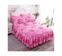 TRQQWEQQ Juego de falda de cama de tres piezas con volantes de encaje Queen de algodón de aloe vera, colcha envolvente de 43 cm, sábana bajera ajustable para el hogar (F,Queen-150 x 200)