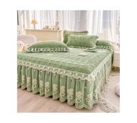 TRQQWEQQ Leche Terciopelo Falda De Cama con Volantes 3pcs Envolvente Funda De Colchón Protector De Colchó con CaíDa De 45cm/17.7in SáBanas 2 En 1 con Fundas De Almohada(Green,Queen-150 * 200)
