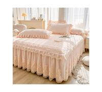 TRQQWEQQ Leche Terciopelo Falda De Cama con Volantes 3pcs Envolvente Funda De Colchón Protector De Colchó con CaíDa De 45cm/17.7in SáBanas 2 En 1 con Fundas De Almohada(Pink,Super/CK King-200 * 220)