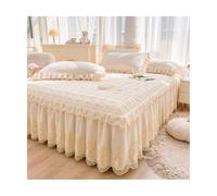 TRQQWEQQ Leche Terciopelo Falda De Cama con Volantes 3pcs Envolvente Funda De Colchón Protector De Colchó con CaíDa De 45cm/17.7in SáBanas 2 En 1 con Fundas De Almohada(Bianco,Queen-150 * 200)