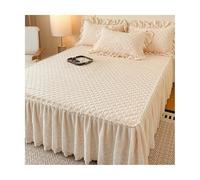 TRQQWEQQ Piel De Leche Falda De Cama 3 Pcs 180 * 200cm 45cm De Profundidad Sabana Bajera Juego De Sábanas con Volante De Encaje Protector De Colchó(Beige,King-180 * 200)
