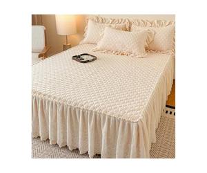 TRQQWEQQ Piel De Leche Falda De Cama 3 Pcs 180 * 200cm 45cm De Profundidad Sabana Bajera Juego De Sábanas con Volante De Encaje Protector De Colchó(Beige,King-180 * 200)