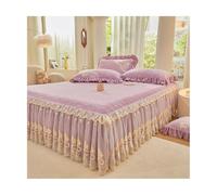 TRQQWEQQ Queen Falda De Cama Terciopelo De Leche 3pcs Funda De Colchón con Volantes De 45 Cm Sabana Bajera Envolvente Protector De Colchó(Purple,Queen-150 * 200)
