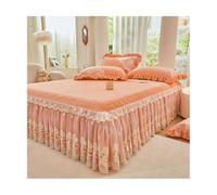 TRQQWEQQ Queen Falda De Cama Terciopelo De Leche 3pcs Funda De Colchón con Volantes De 45 Cm Sabana Bajera Envolvente Protector De Colchó(Pink B,Queen-150 * 200)