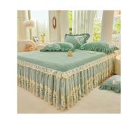 TRQQWEQQ Queen Falda De Cama Terciopelo De Leche 3pcs Funda De Colchón con Volantes De 45 Cm Sabana Bajera Envolvente Protector De Colchó(Green,King XL-180 * 220)