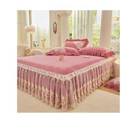 TRQQWEQQ Queen Falda De Cama Terciopelo De Leche 3pcs Funda De Colchón con Volantes De 45 Cm Sabana Bajera Envolvente Protector De Colchó(Pink A,King-180 * 200)