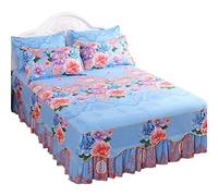 TRQQWEQQ Rosas Románticas Imprimir Cubierta De Edredón Conjunto con Camas Falda Laterales Cama Individual Doble Reina King Tamaño 3-Lateral Polvo(Sky Blue,150X200cm/59X79in)
