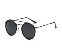 TRRDB Gafas de sol retro redondas de metal para hombres y mujeres, gafas steampunk, montura de metal, gafas de moda UV400, Negro Negro Gris, 140*136*53mm