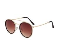 TRRDB Gafas de sol retro redondas de metal para hombres y mujeres, gafas steampunk, montura de metal, gafas de moda UV400, Doubletea dorada, 140*136*53mm