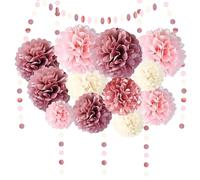 Trrrioosy Pompones Decorativos Para Fiestas, 15 Piezas,color rosa y blanco,Pompones de Seda de Papel Y Lunares Decorar,Adecuado Para Bodas, Comunión, Bautismo Y Fiesta de Cumpleaños