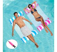 Trrrioosy Pool Floats Juego de 2 Piezas de Hamaca de Agua Inflable para Adultos Hamaca de Agua Plegable de Cuatro en uno Piscina Silla de baño con Bomba de Aire Juguetes de Fiesta de salón acuático
