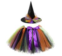 Trrymbbe 2PCS/Set Toddler Witch Costum with Tulle Skirt and Hat Halloween Witch Costume for Girls Cosplay Party Dress Up, 13 Inch Skirt Length