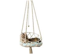 Trrymbbe Cat Swing de 16 Pulgadas Colgando la Cama de Gato con la Cama de Hamaca para Guardar el Espacio de Estilo Azul Boho para Dormir, Jugar y Descansar Hamaca