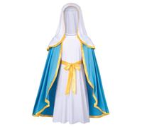 Trrymbbe Disfraz de Virgen María para Mujer Disfraces Bíblicos Religiosos Incluye Falda con Capa, Pañuelo Blanco y Cinturón para Cosplay de Navidad, Disfraz de M Jesús