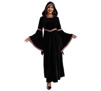 Trrymbbe Medieval Dress for Women, Long Sleeve Vampire Dress, Embroidery Hooded Renaissance Costume Women for Halloween Party Cosplay, M
