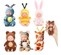 Trrymbbe Mini Baby Dolls, 6PCS 4 Inch Cute Posable Little Baby Dolls, Lifelike Realistic Mini with Animal Clothes, Small Gifts for Kids 3+ Birthday Shower