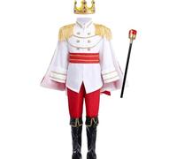 Trrymbbe Príncipe Costuente para niños Túnica de manga larga Top Prince Charming Boys con Crown & Cane Full Set Outfit para cosplay, fiesta de vestir y juego de roles