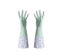 TRRYUIP Guantes Limpieza Rubber Dish Washing Gloves Velvet Elastic Cuffs Housework Long Sleeve Waterproof Winter Cleaning Kitchen(Green-C)