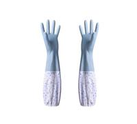 TRRYUIP Guantes Limpieza Rubber Dish Washing Gloves Velvet Elastic Cuffs Housework Long Sleeve Waterproof Winter Cleaning Kitchen(Blue-B)