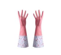 TRRYUIP Guantes Limpieza Rubber Dish Washing Gloves Velvet Elastic Cuffs Housework Long Sleeve Waterproof Winter Cleaning Kitchen(Pink-C)