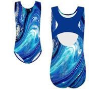 TRRYUIP Maillot Gimnasia Ritmica Niña Leotardo de Ballet for niñas 3 a 12 años, Ropa Entrenamiento práctica Bailarina sin Mangas, Leotardo Gimnasia con Cuello Redondo, Trajes Baile(B232 Blue,12A)