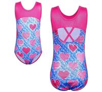 TRRYUIP Maillot Gimnasia Ritmica Niña Leotardo de Gimnasia for niñas 3 a 12 años, Ropa Baile Ballet, Traje práctica Bailarina a Rayas, Trajes sin Mangas(B295 Blue Heart,6A)
