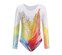 TRRYUIP Maillot Gimnasia Ritmica Niña Leotardos de Gimnasia for niñas 5 a 14 años, Baile Bronceado sin Mangas/Ropa Manga Larga, Leotardos for niños, Vestido Ballet atlético(W,10)