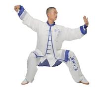 TRRYUIP Trajes de Tai Chi Uniforme Tradicional de dragón for Hombres y Mujeres, Conjunto Ropa Kung Fu, Uniforme Artes Marciales, Tai Chi Kleding(White-Blue,165)