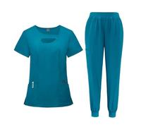 TRRYUIP Uniforme Sanitario Mujer Friegue los Uniformes del Hospital de enfermería la clínica Basculador Las Mujeres Scrub Designs(Lake Blue,M)