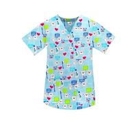 TRRYUIP Uniforme Sanitario Mujer Uniformes de Trabajo Hospital, Blusa con Cuello en V for enfermería Estampado Dientes, Uniforme clínica Dental, Tops exfoliantes Manga Corta for Enfermera(Color11,XL)