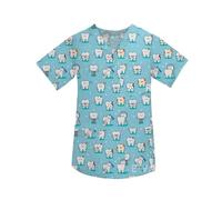 TRRYUIP Uniforme Sanitario Mujer Uniformes de Trabajo Hospital, Blusa con Cuello en V for enfermería Estampado Dientes, Uniforme clínica Dental, Tops exfoliantes Manga Corta for Enfermera(Color16,S)
